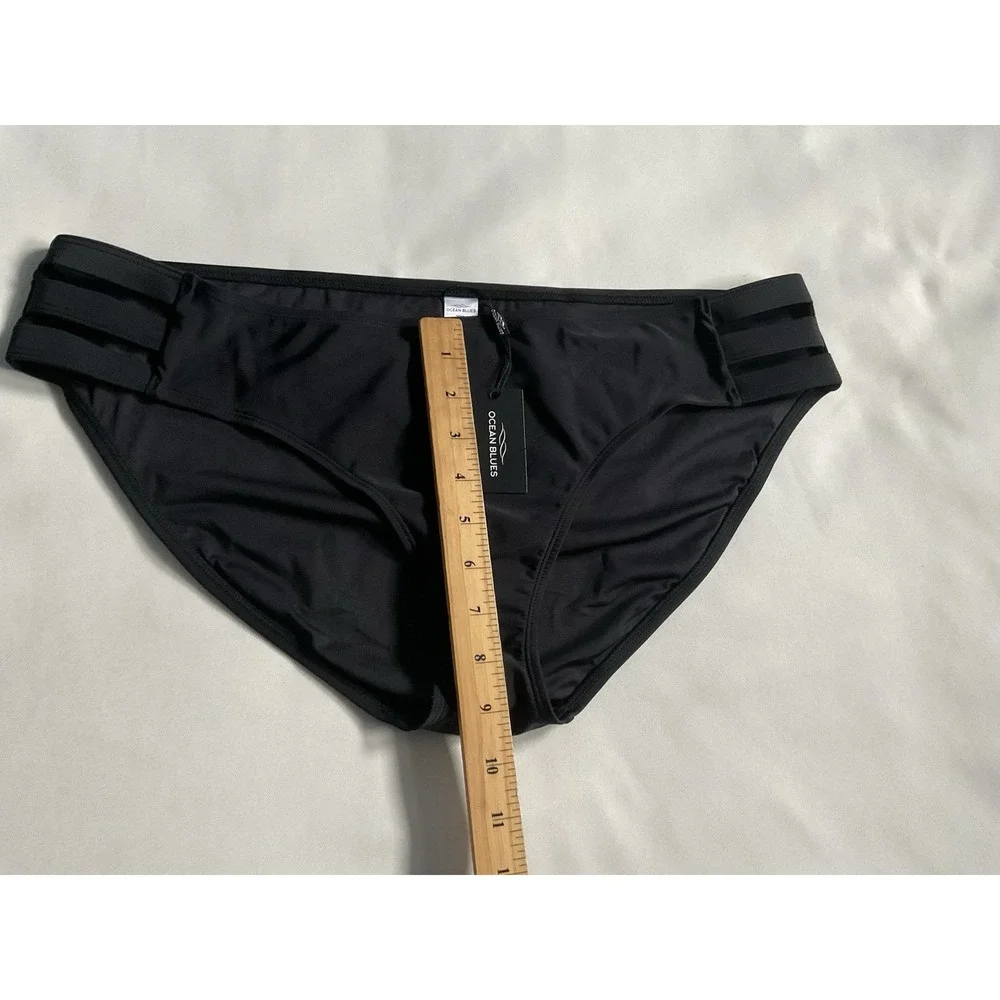 Ocean Blues Black Strappy Hipster Bikini Bottom Women's Size 2XL